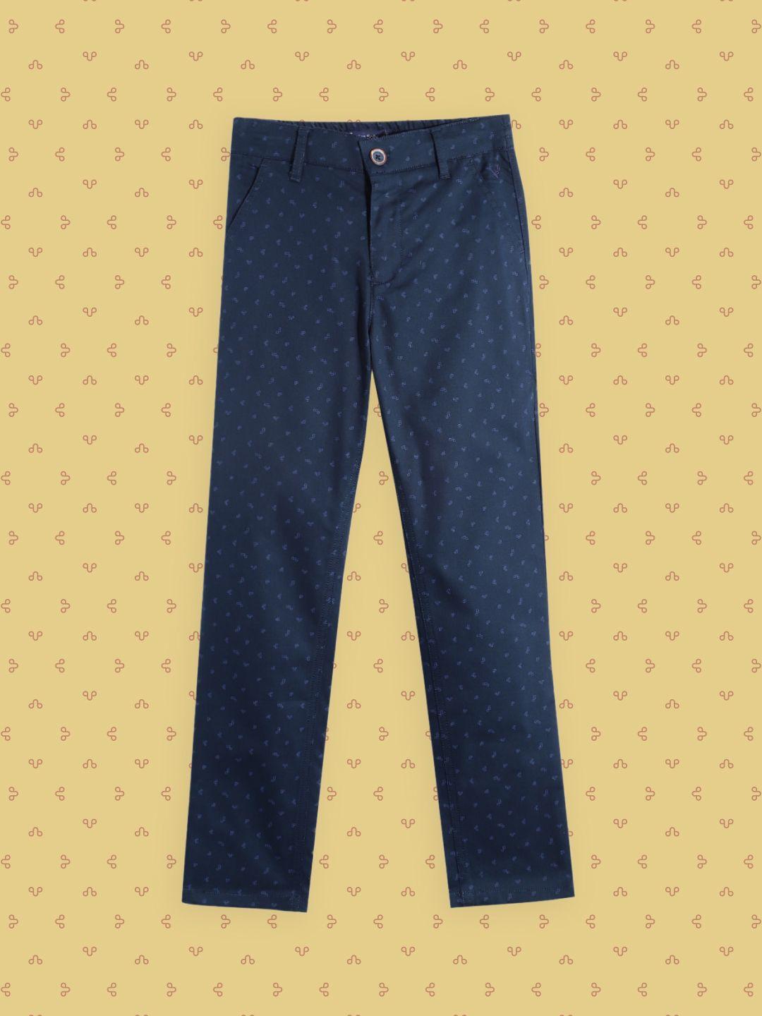 allen solly junior boys navy blue printed chino trousers