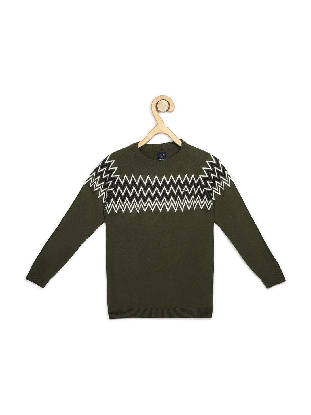 allen solly junior boys olive green printed pullover sweater
