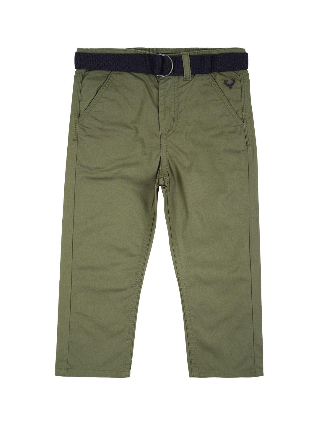 allen solly junior boys olive green slim fit trousers