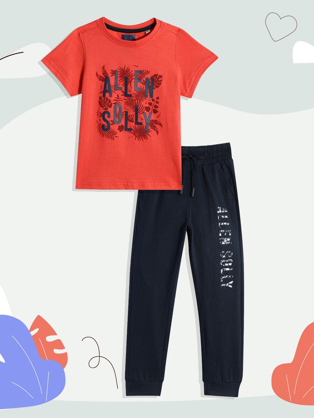 allen-solly-junior-boys-red-&-navy-blue-pure-cotton-t-shirt-with-joggers