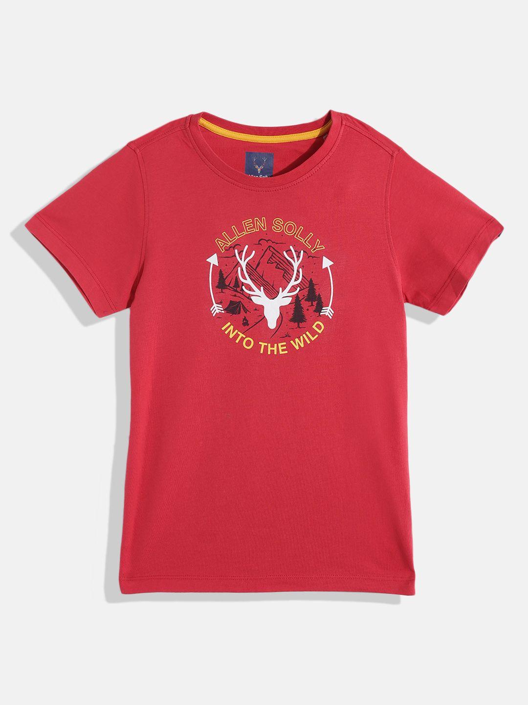 allen solly junior boys red & white brand logo print pure cotton t-shirt