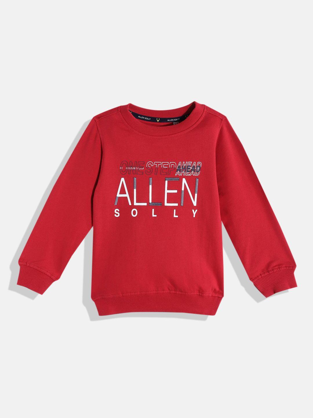 allen solly junior boys red & white pure cotton brand logo printed sweatshirt