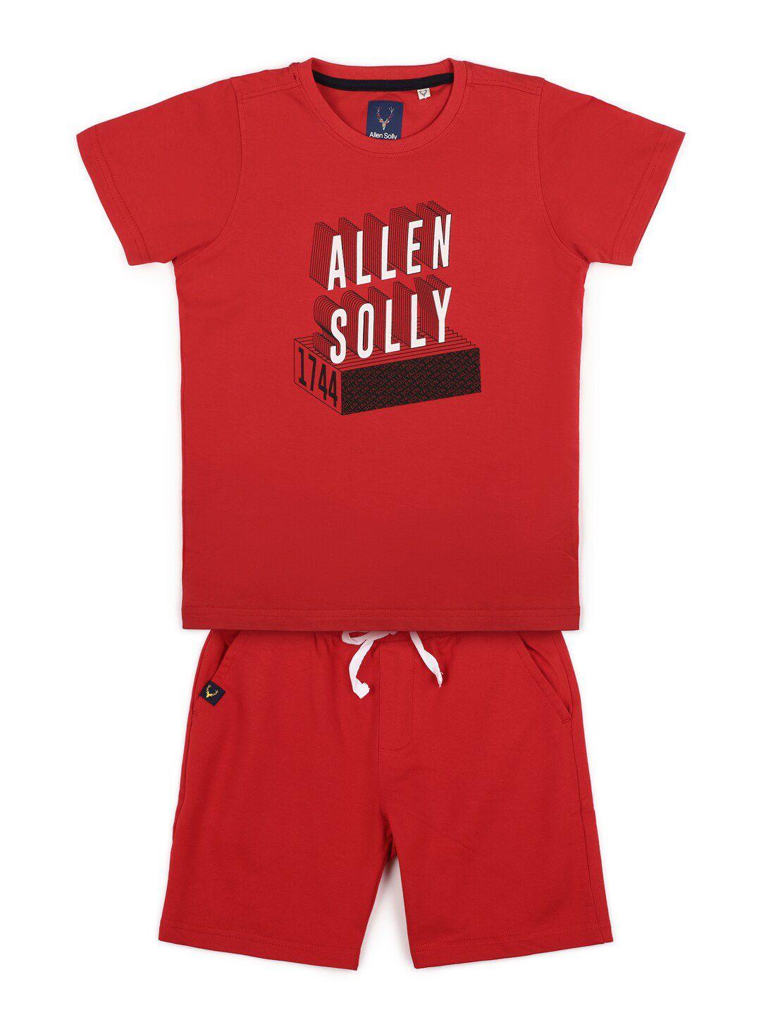 allen solly junior boys red & white pure cotton printed t-shirt with shorts