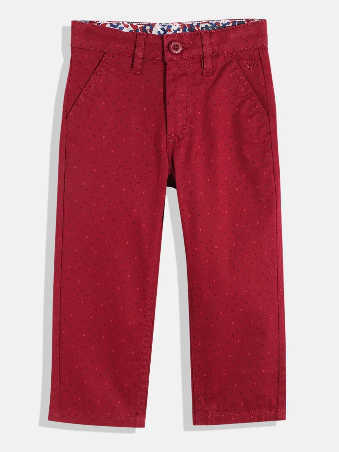 allen solly junior boys red printed chinos trousers