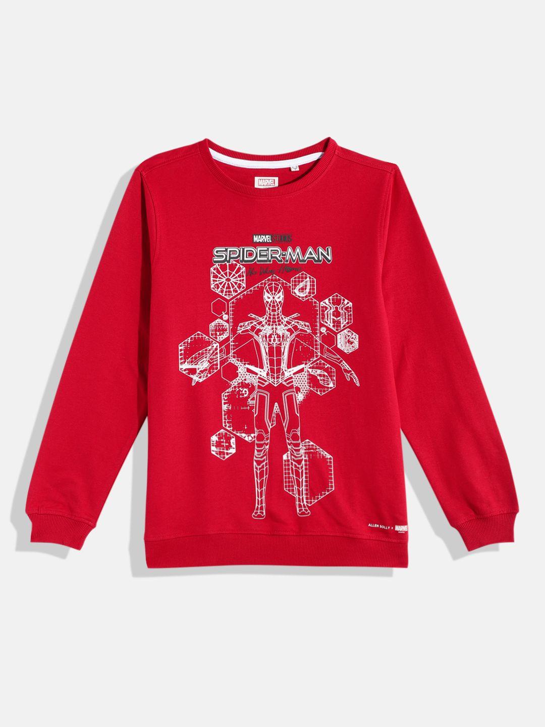 allen solly junior boys red spiderman printed pure cotton sweatshirt