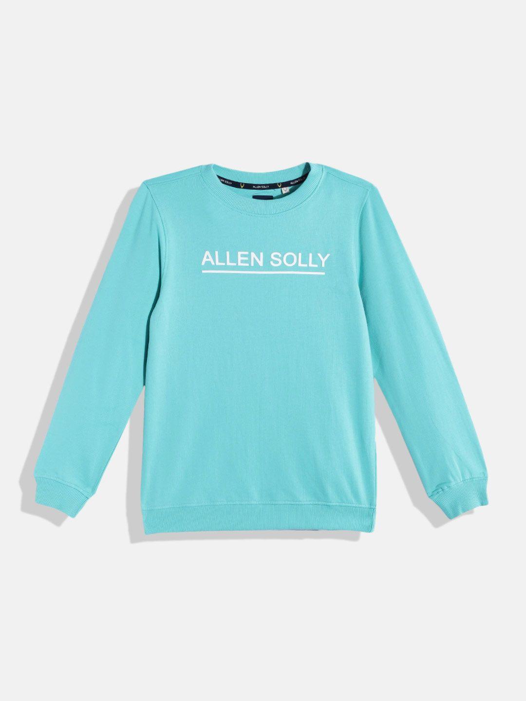 allen solly junior boys turquoise blue brand logo print pure cotton sweatshirt