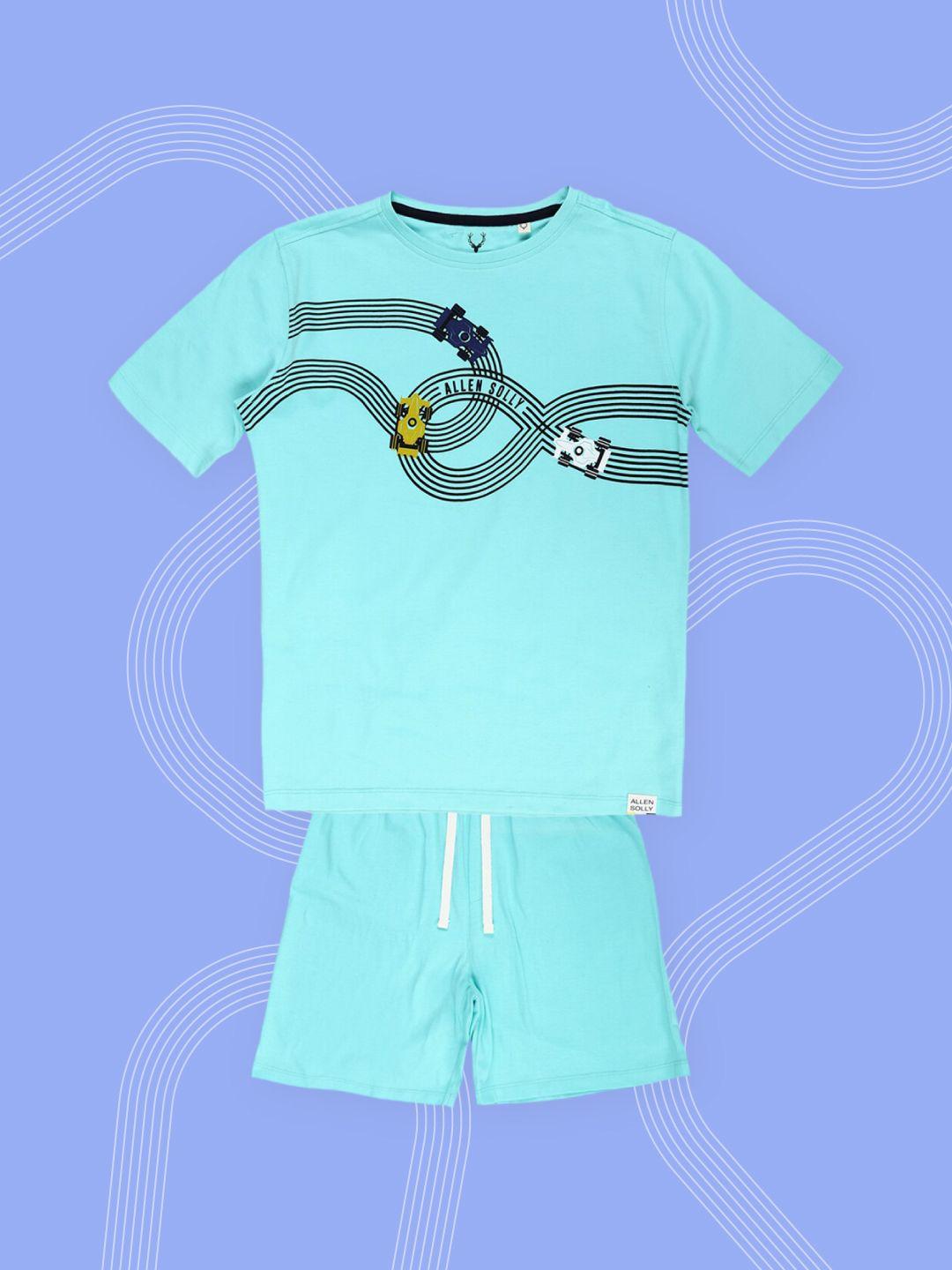 allen-solly-junior-boys-turquoise-blue-printed-t-shirt-with-shorts
