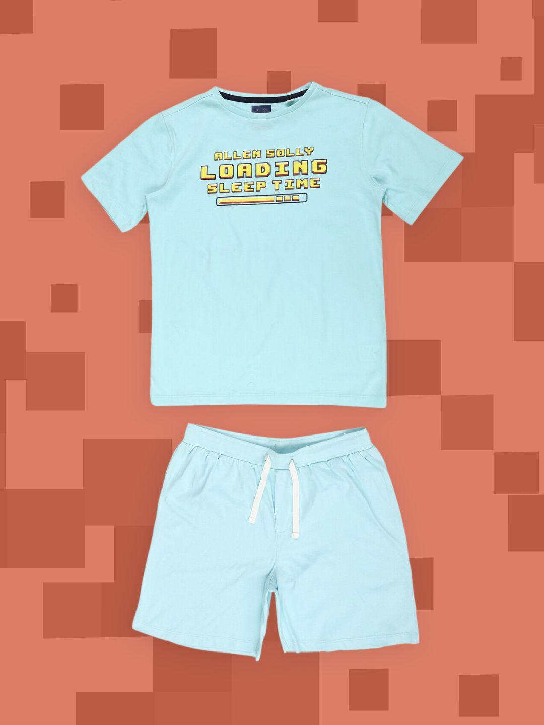 allen solly junior boys turquoise blue printed t-shirt with shorts