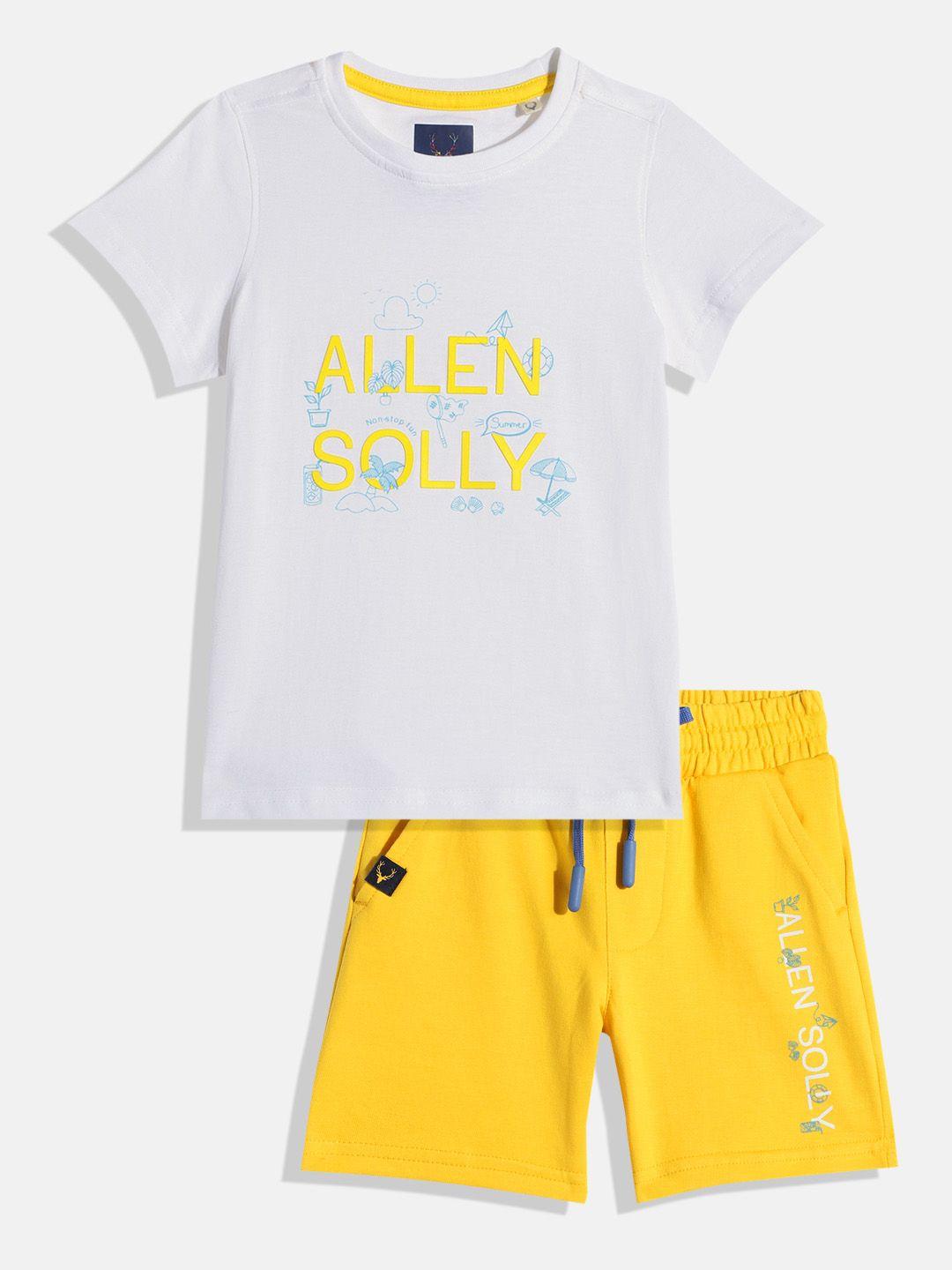 allen solly junior boys white & yellow pure cotton t-shirt with shorts