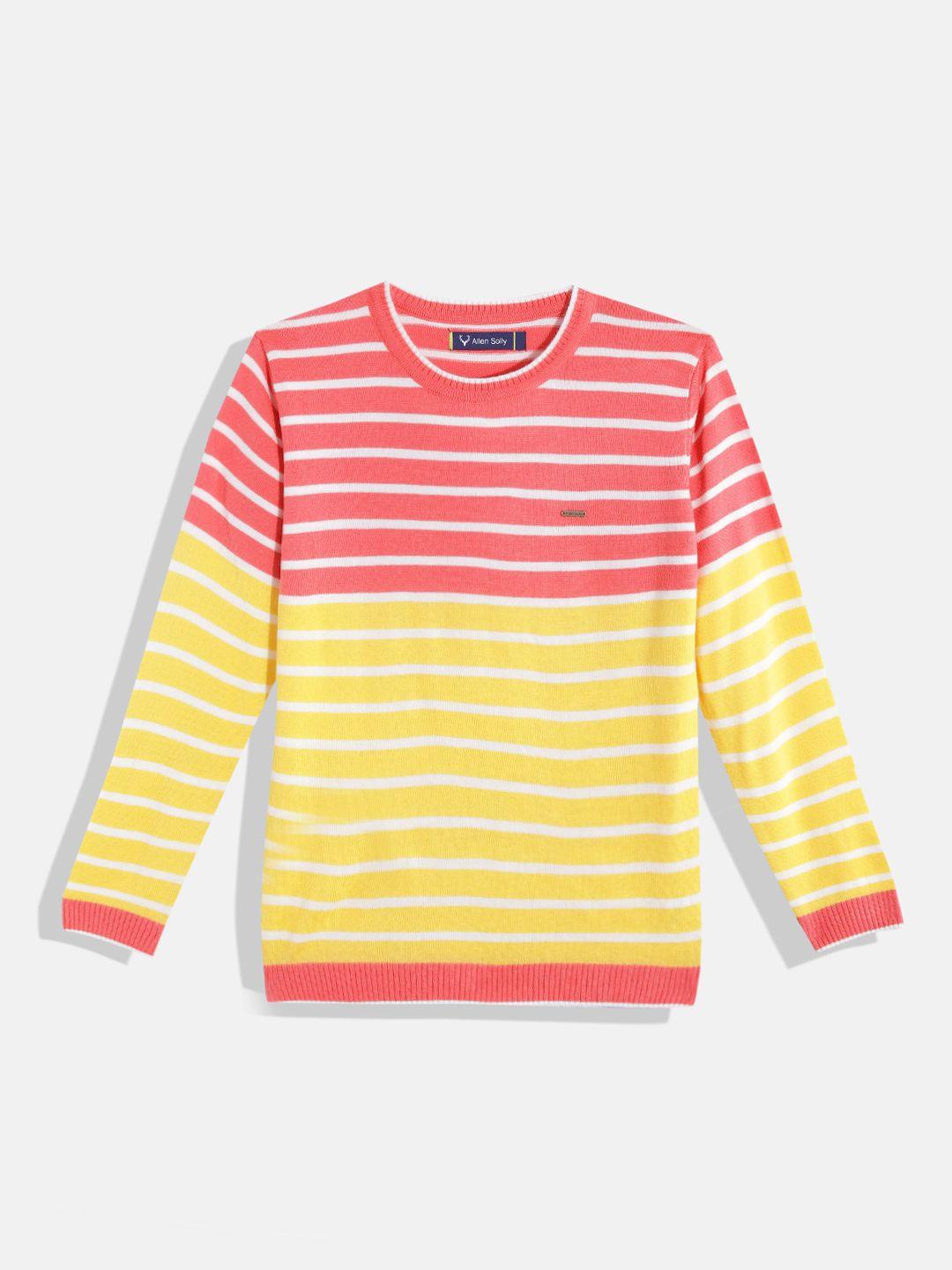 allen solly junior boys yellow & peach-coloured striped pullover