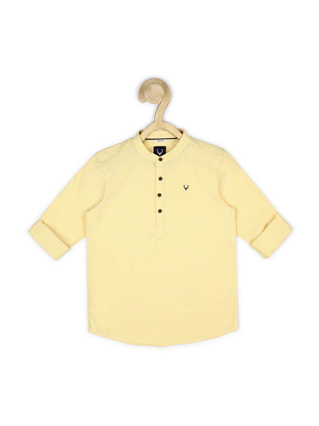 allen solly junior boys yellow regular fit mandarin collar cotton casual shirt