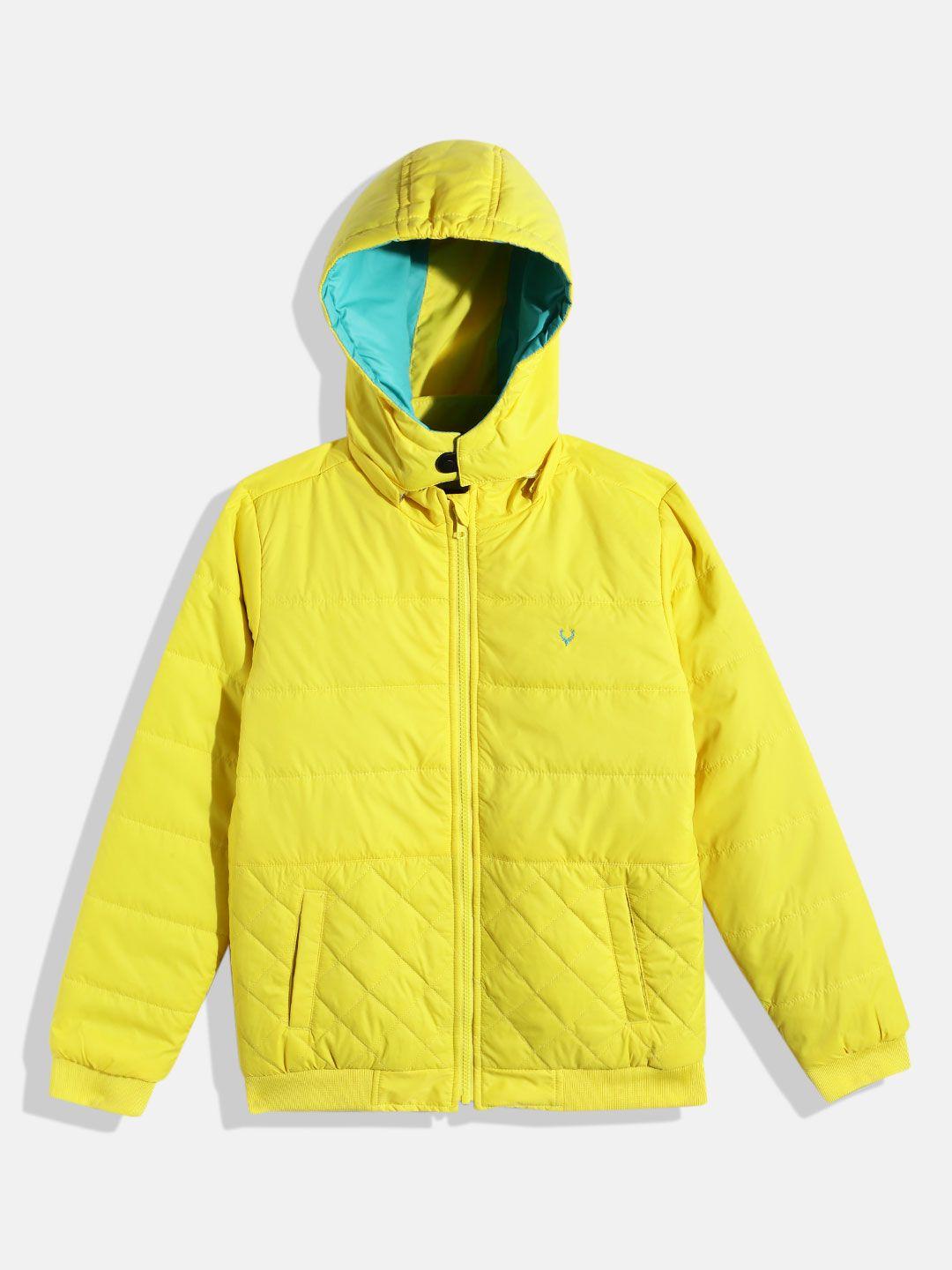 allen solly junior boys yellow solid hooded bomber jacket