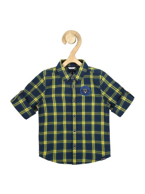allen solly junior green & yellow cotton chequered full sleeves shirt