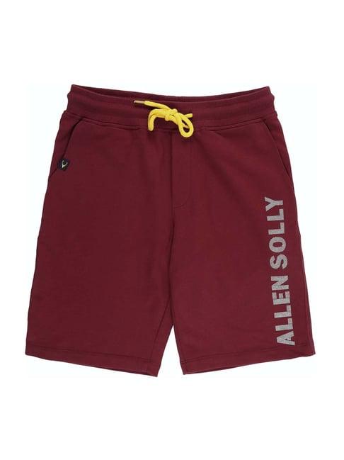allen solly junior maroon cotton logo print shorts