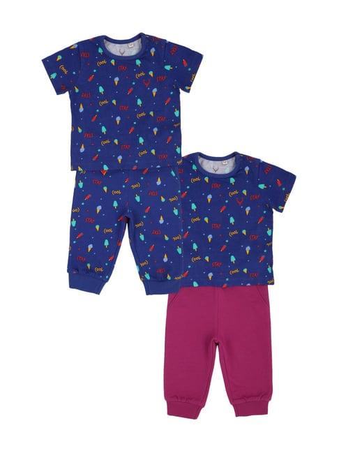 allen solly junior navy cotton printed t-shirt & trackpants