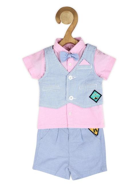 allen solly junior pink & grey striped shirt, waistcoat with shorts
