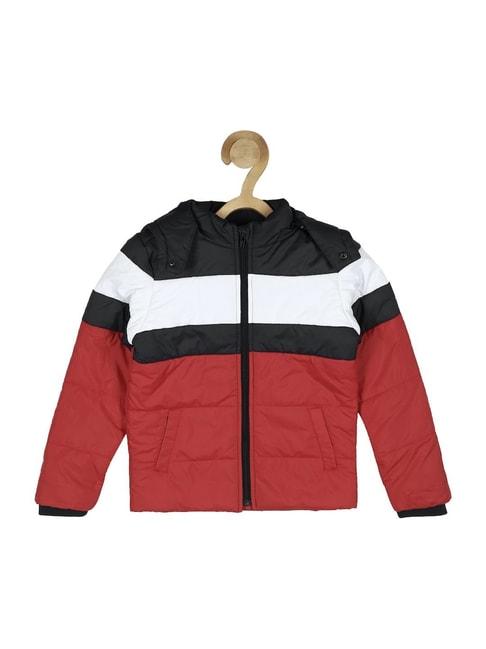 allen solly junior red & black color block full sleeves jacket
