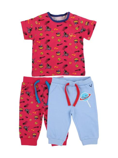 allen solly junior red cotton graphic print t-shirt & trackpants