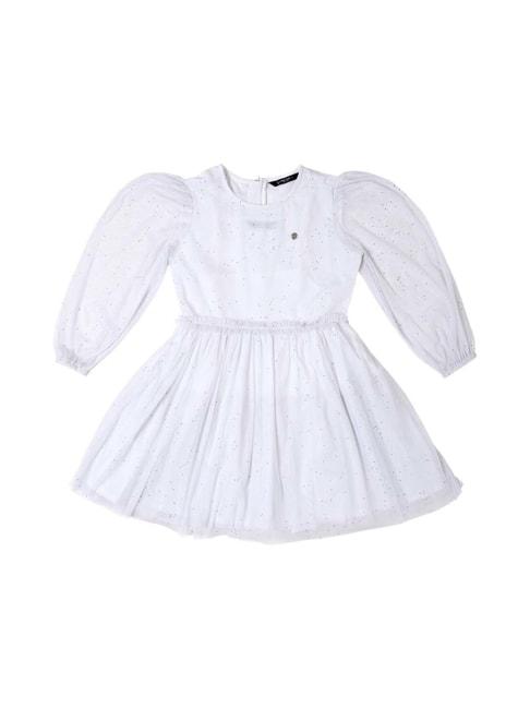 allen solly junior white cotton self pattern full sleeves frock dress