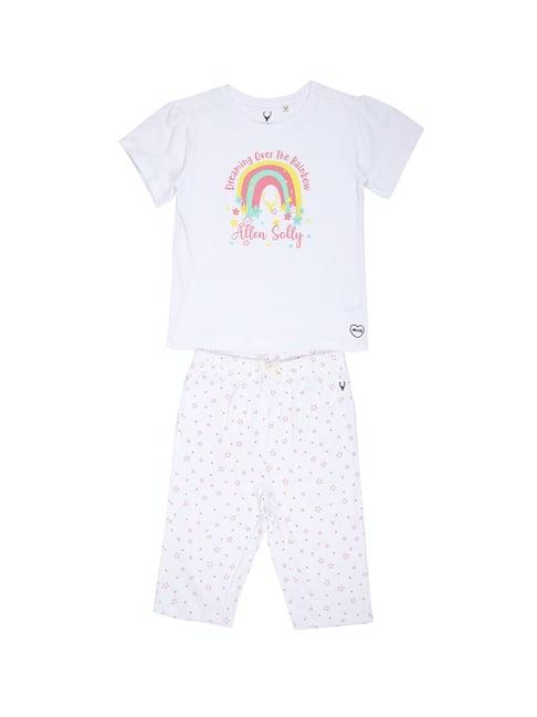 allen solly junior white printed t-shirt with capris