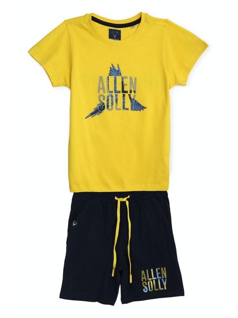 allen-solly-junior-yellow-&-navy-graphic-print-t-shirt-with-shorts