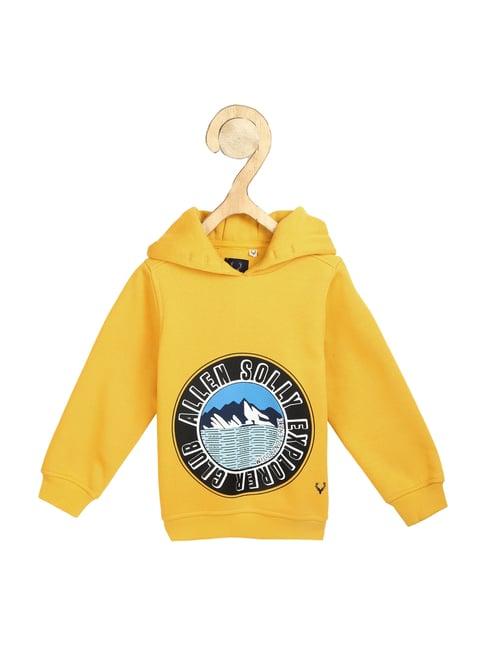 allen solly junior yellow printed hoodie