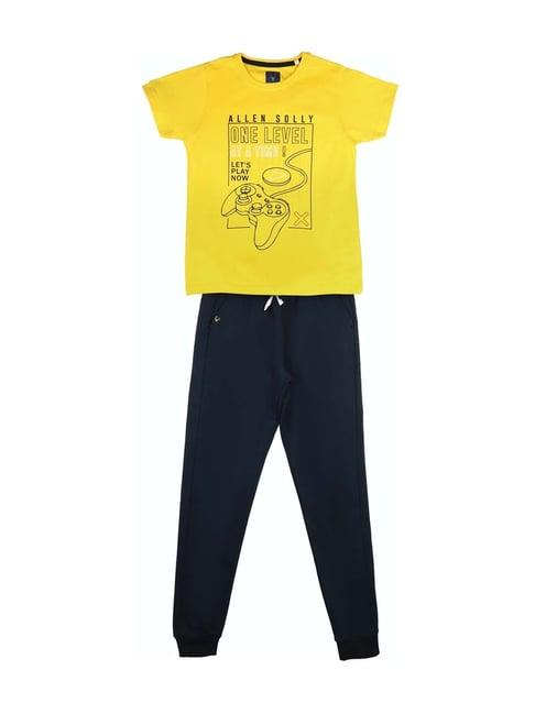 allen solly kids yellow cotton graphic print clothing set