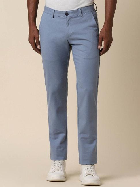 allen solly light blue slim fit texture trousers