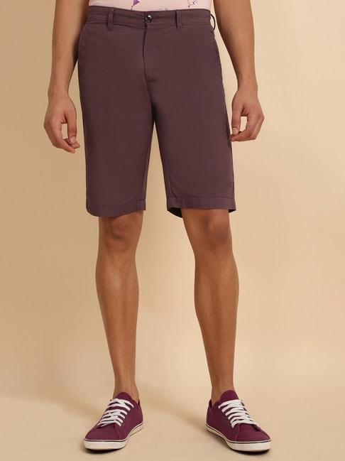 allen solly maroon cotton slim fit shorts