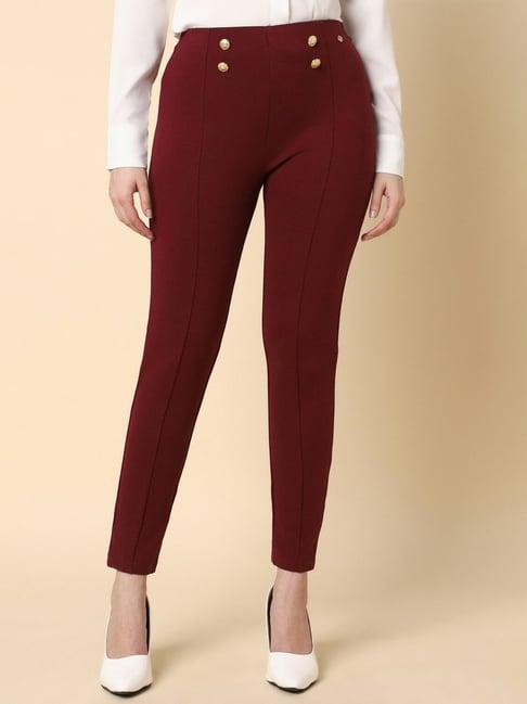 allen solly maroon mid rise formal pants