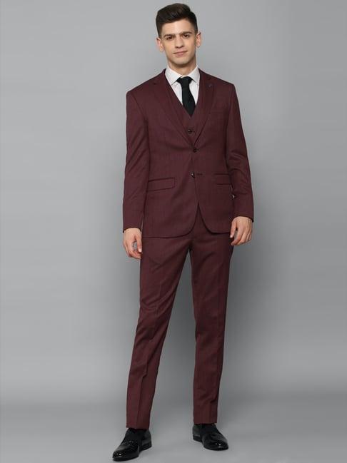 allen solly maroon slim fit three piece suit