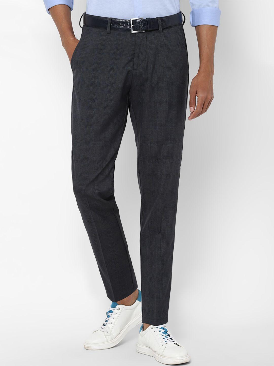 allen solly men black checked slim fit trousers