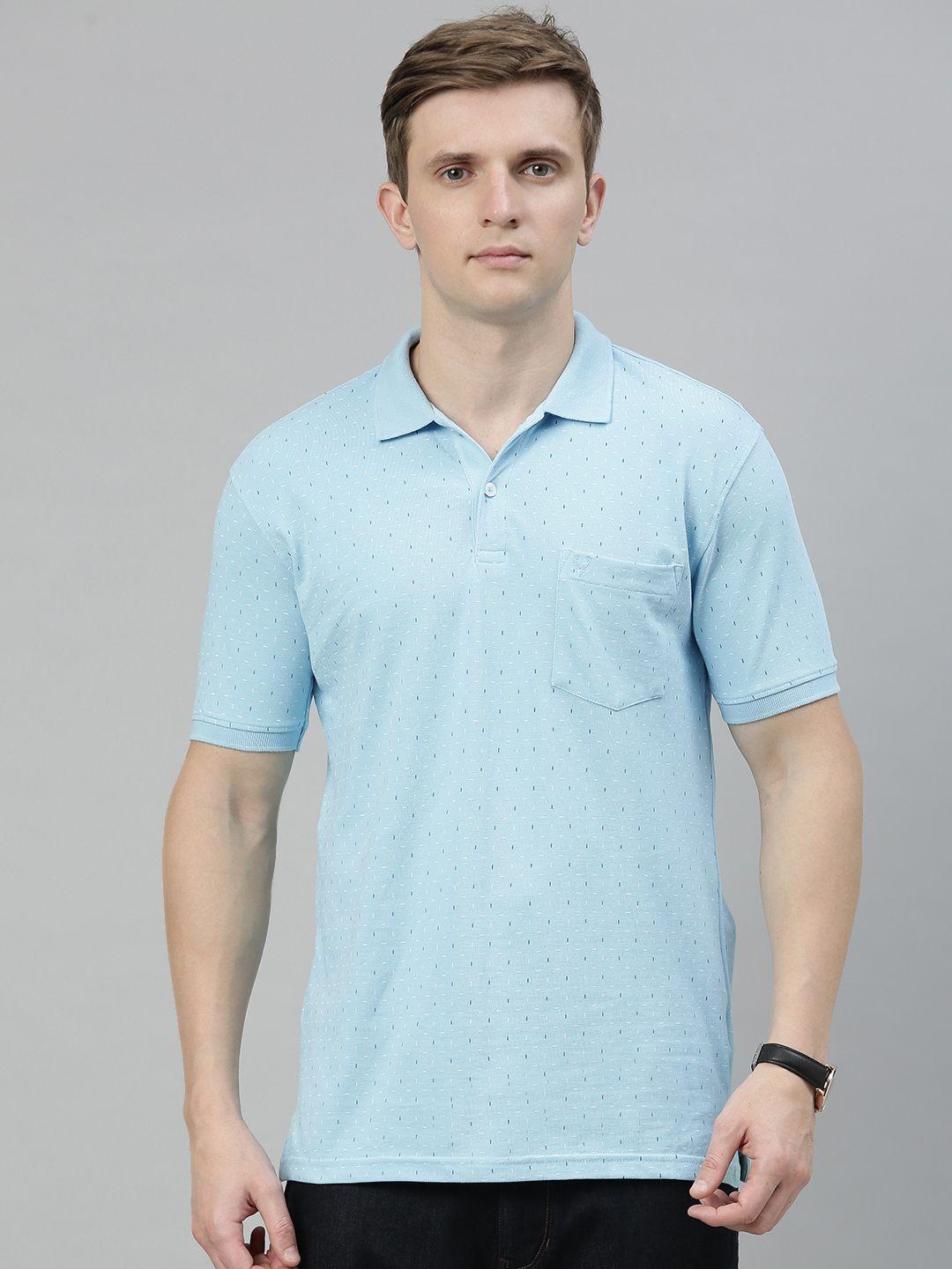 allen solly men blue  white printed polo collar pure cotton t-shirt