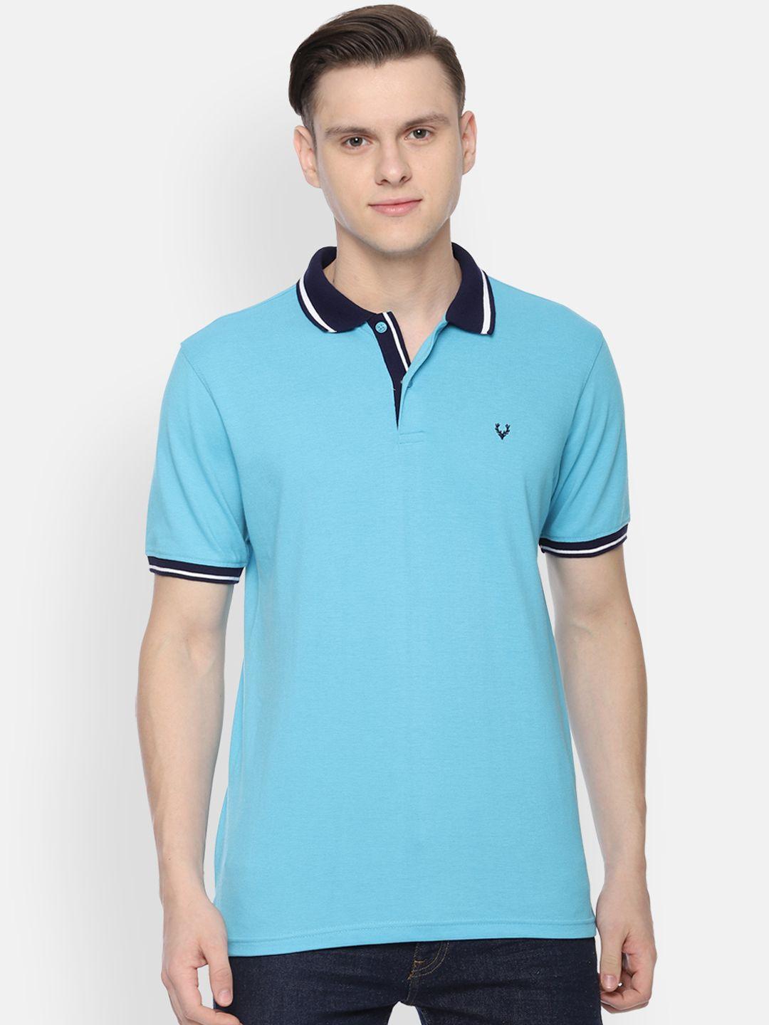 allen solly men blue striped polo collar t-shirt