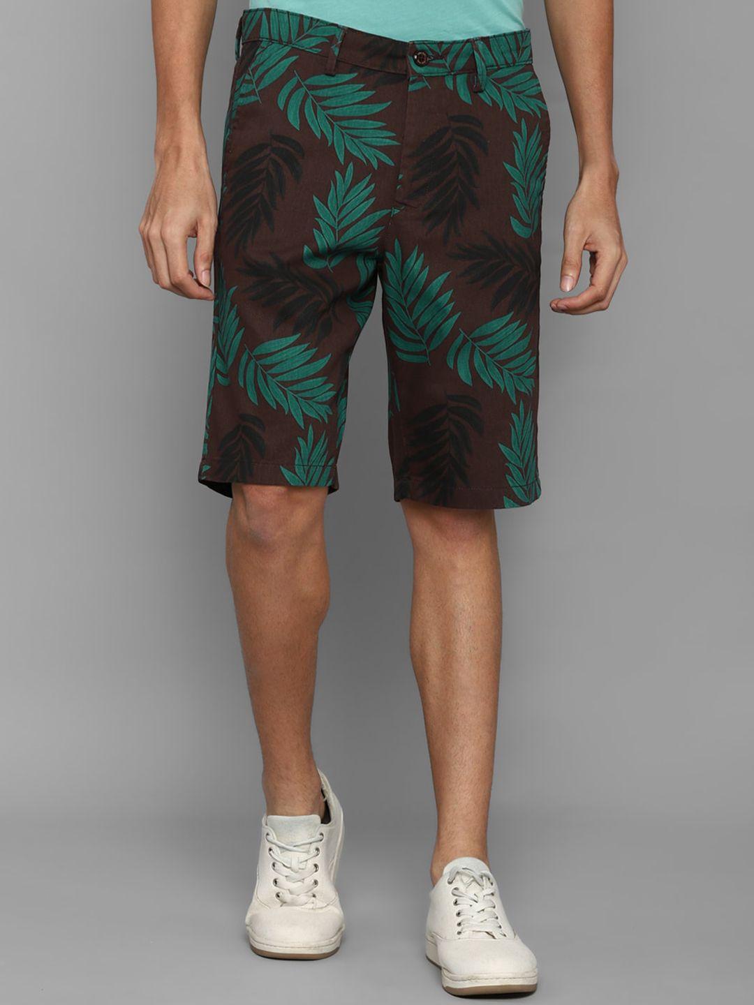 allen solly men brown floral printed slim fit cotton shorts