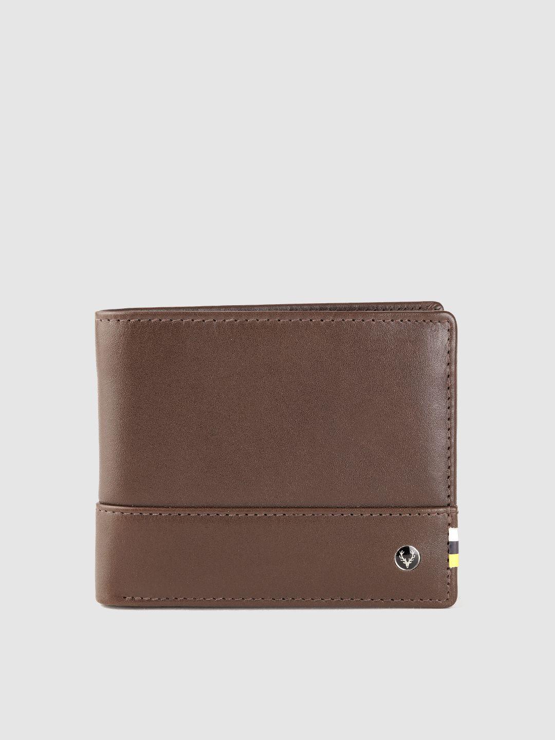allen solly men coffee brown solid leather two fold wallet