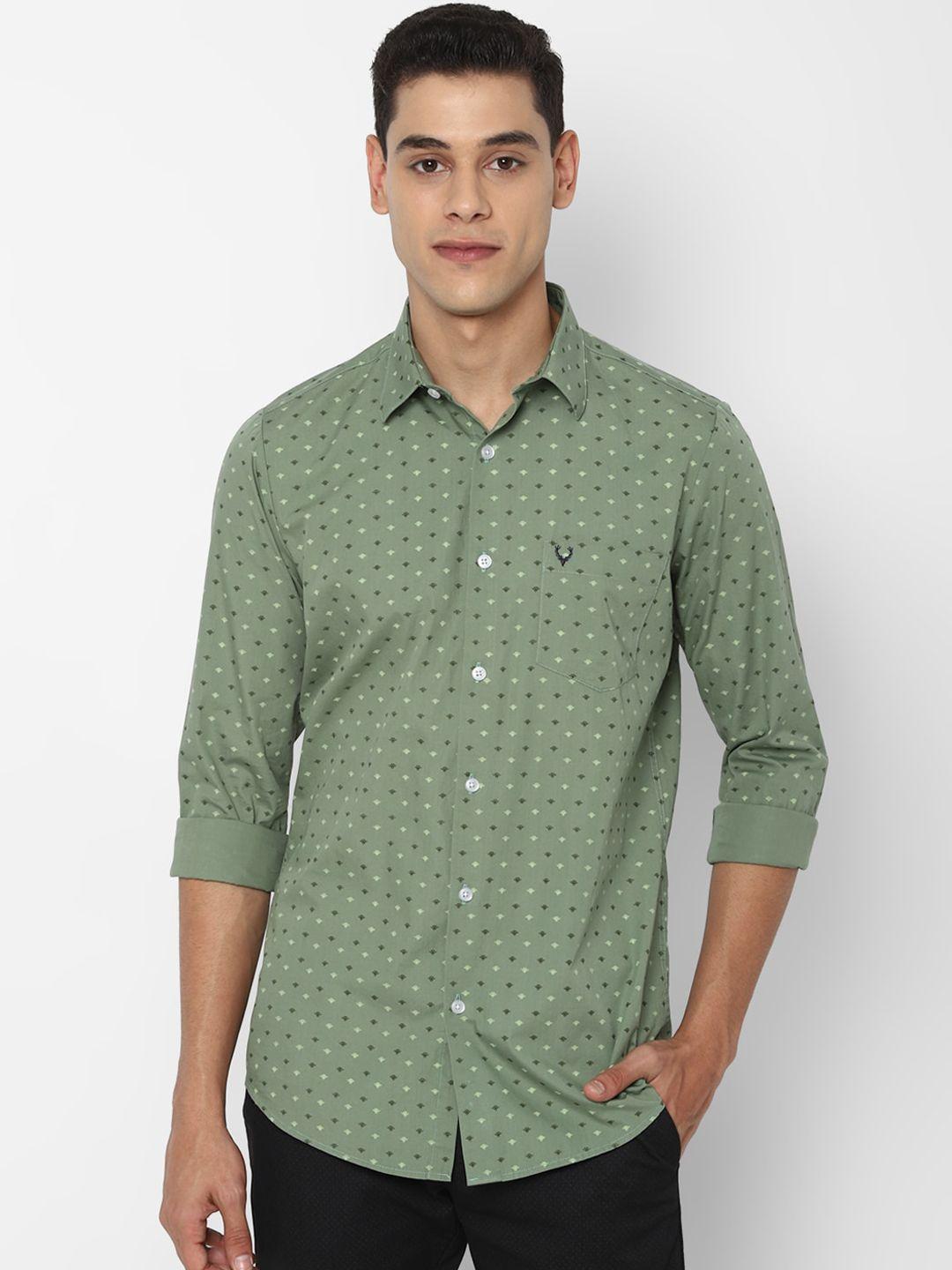 allen solly men green slim fit opaque printed casual shirt