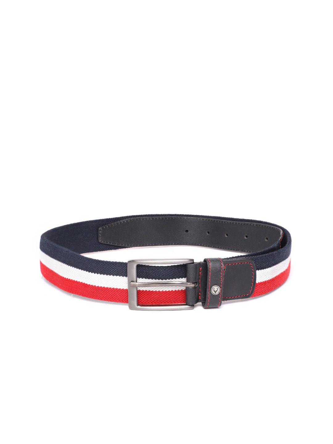allen solly men navy blue & white striped stretchable belt