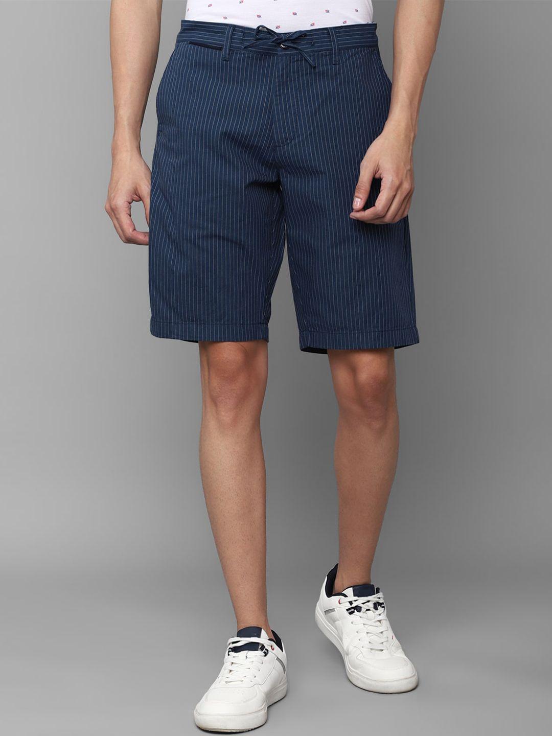 allen solly men navy blue striped printed slim fit shorts