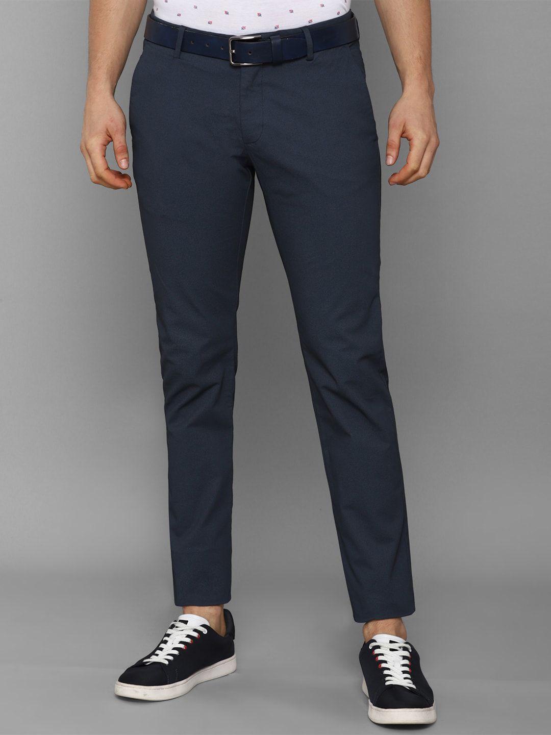allen solly men navy blue textured slim fit trousers