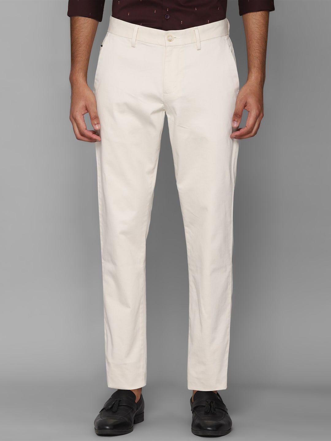 allen solly men off white solid slim fit trousers
