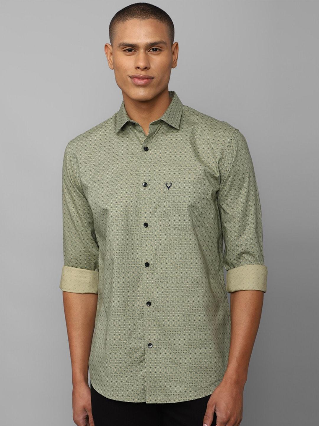 allen solly men olive cotton green slim fit printed casual shirt
