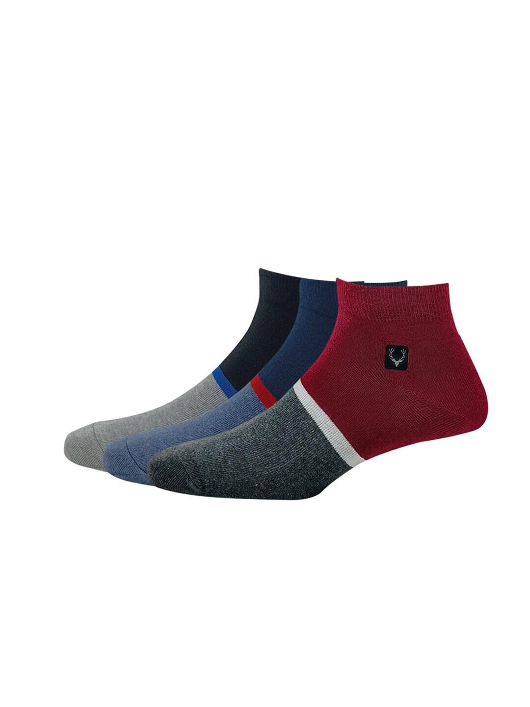 allen solly men pack of 3 colourblocked ankle-length cotton socks