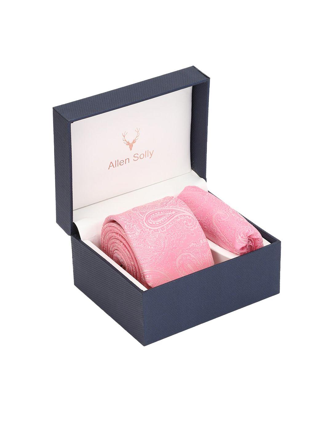 allen solly men pink printed tie and pocket square accessory gift set
