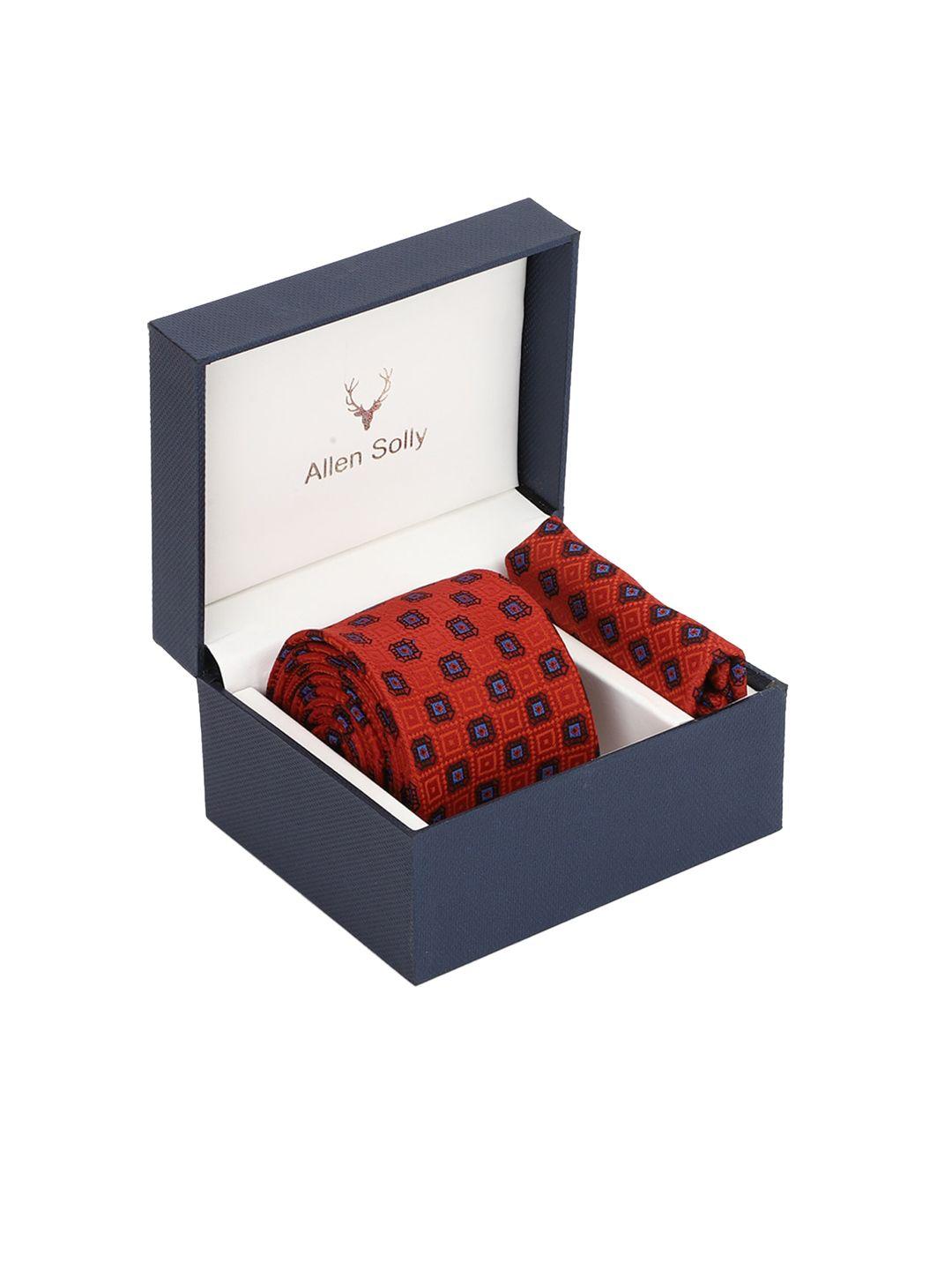 allen solly men red & blue printed tie & pocket square accessory gift set