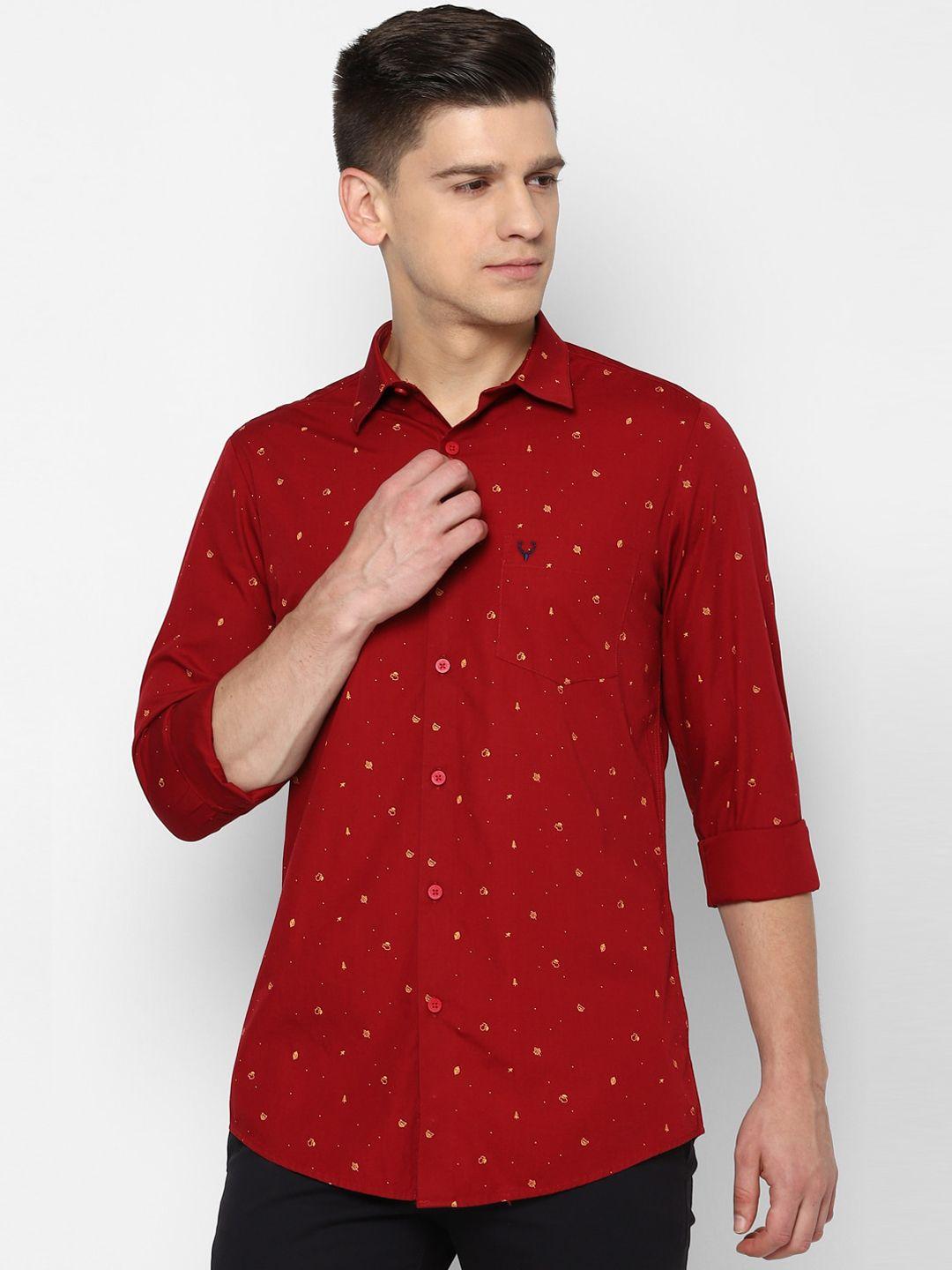 allen solly men red slim fit opaque printed casual shirt