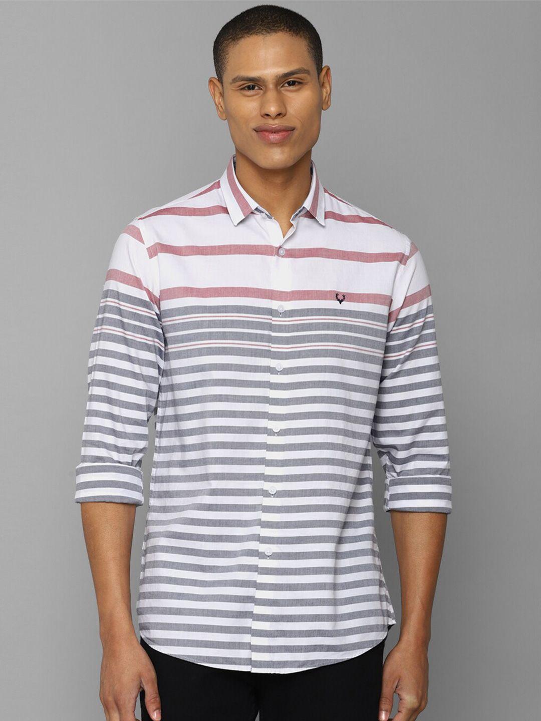 allen solly men slim fit horizontal striped casual cotton shirt