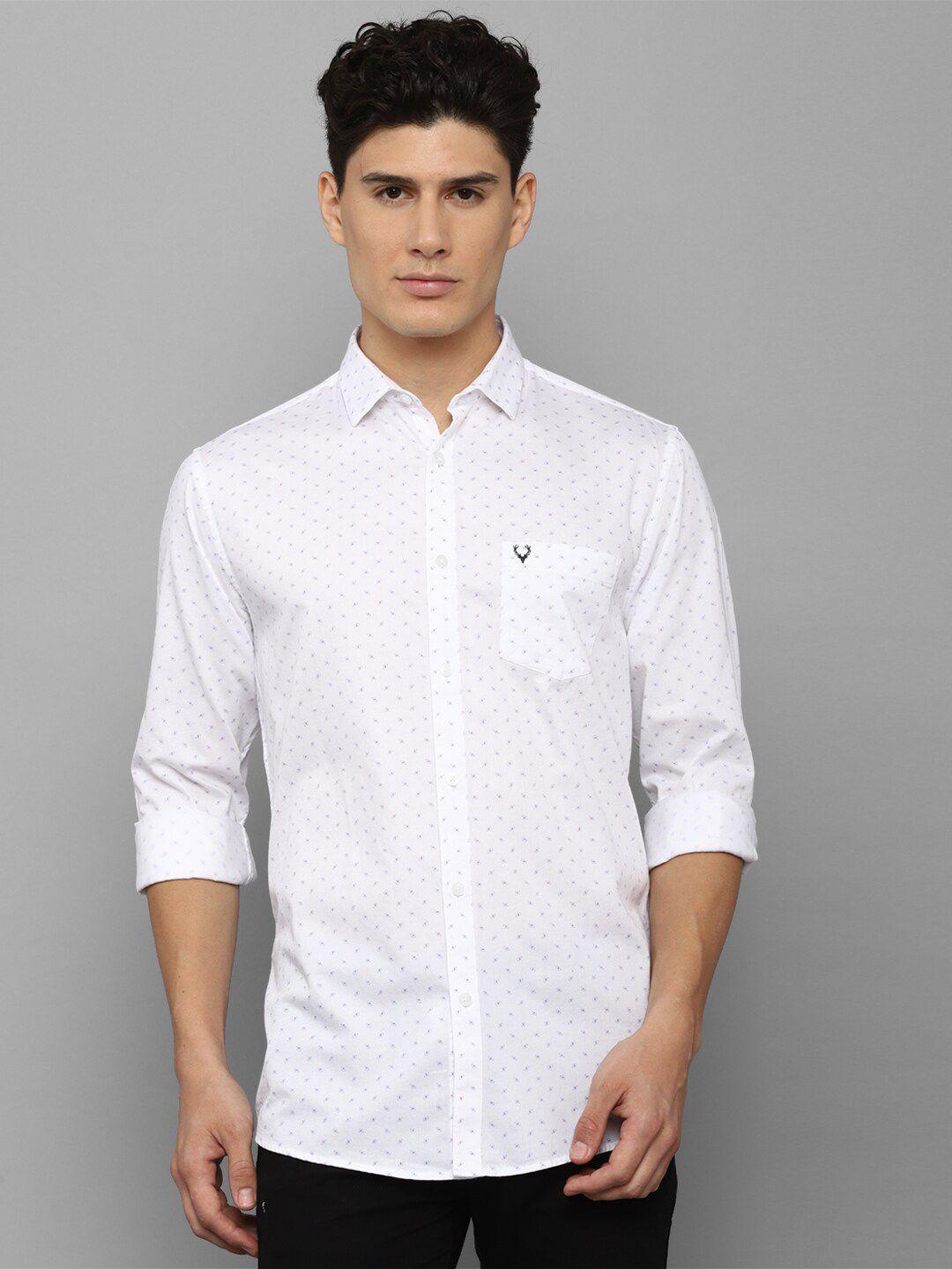 allen solly men white cotton standard slim fit printed casual shirt