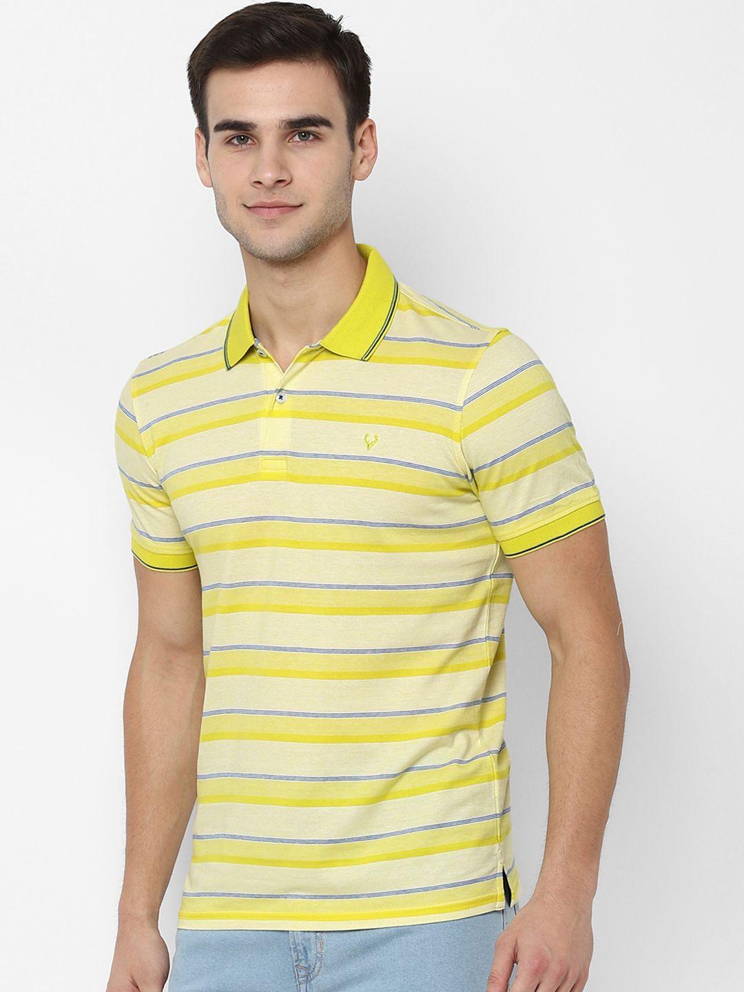 allen solly men yellow striped polo collar t-shirt