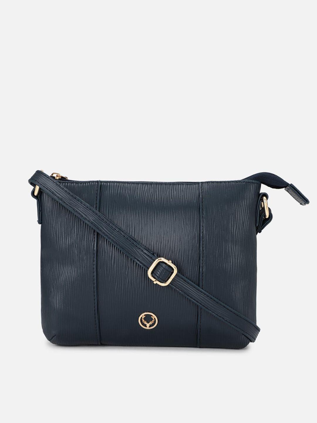 allen solly navy blue textured pu structured sling bag